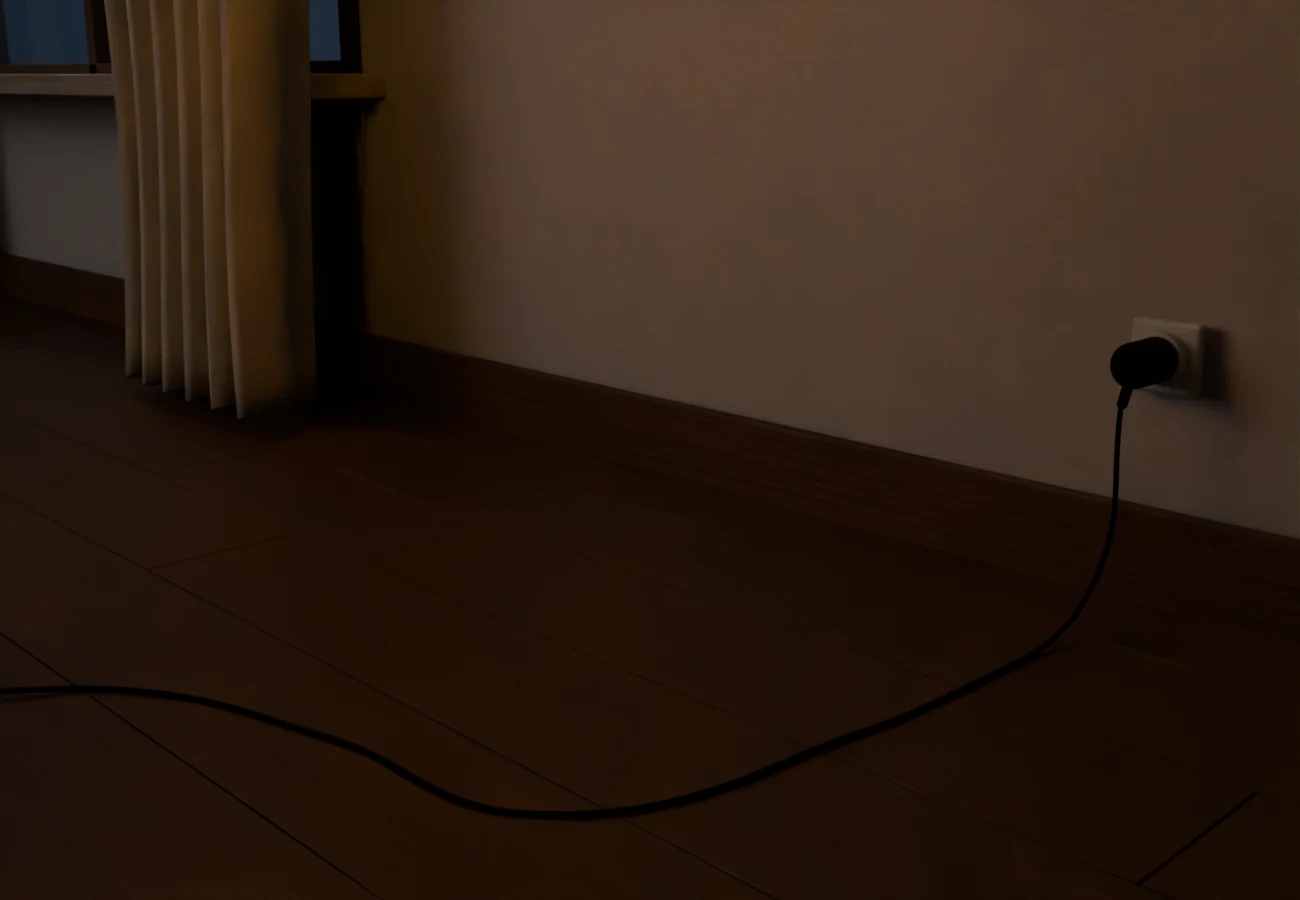SPIRA power cable, strain relief and plug connected to the wall socket